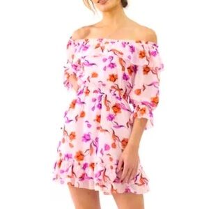 LOST + WANDER Garden of Delight Ruffle Mini Dress Women's Medium Pink Floral NWT